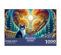 Puzzle 1000 Pezzi Difficile Complesso Gatto Magico Giardino Adulti 38x26cm, Cuore Albero Gatto Arte Gioco Educativo Rilassante Idea Regalo