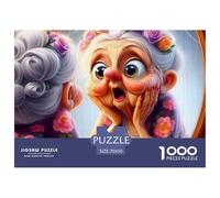 Puzzle 1000 Pezzi Difficile Regalo Donna Anziana Specchio, Nonna Divertente davanti allo Specchio, Decorazione Educativo 70x50cm
