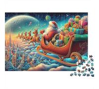 Puzzle 1000 pezzi Difficile Volo di Babbo Natale per Serata di Giochi in Famiglia Babbo Natale sulla Slitta Volante Premium Spesso Robusto Alta Qualità Vivace Sfidante Antistress 70x50cm