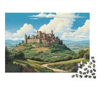 Puzzle 1000 pezzi Disegno Castello Valle, Vista Castello Collina, Cartone Resistente per Amanti del Relax a Casa 38x26cm