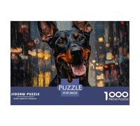 Puzzle 1000 Pezzi Doberman Qualità Premium Rainy Night Multicolore Divertimento Per Adulti Perfetto Per Appassionati Di Puzzle Esperti 38x26cm/1000pcs
