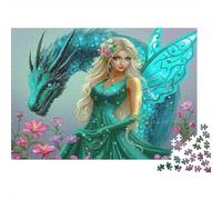 Puzzle 1000 pezzi Drago Fata Verde, Coppia Fate Drago, Cartone Often, Genitori e Figli, Tempo Libero a Casa, 38x26cm