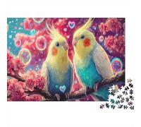 Puzzle 1000 pezzi Due Calopsitte Colorate | Cartone resistente | Uccelli d'amore educativo | 70x50cm | Impegnativo, sviluppo cognitivo, allenamento mentale, tutte le età