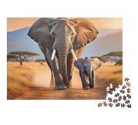 Puzzle 1000 Pezzi Elefante Madre e Cucciolo Vita nella Savana Cartone Premium Regalo per Genitori Contro Ansia 70x50cm