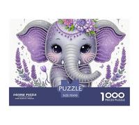 Puzzle 1000 pezzi Elefante per adulti e bambini - Cucciolo di elefante lavanda, carta riciclata, gioco educativo antistress, 70x50cm