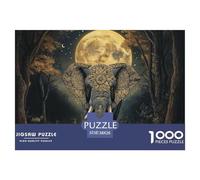 Puzzle 1000 Pezzi Elephant Qualità Premium Under The Moon Puzzle Impegnativo Divertimento Per Adulti Perfetto Per Appassionati Di Puzzle Esperti 38x26cm/1000pcs
