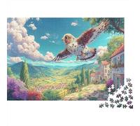 Puzzle 1000 Pezzi Falcon Soaring over Village - Classici Giochi Wildlife, Decorazione E Regalo 52x38cm/1000pcs