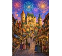 puzzle 1000 pezzi Festa nel borgo del castello con fuochi artificiali Legno