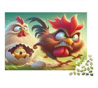 Puzzle 1000 Pezzi Gallo Arrabbiato con Pulcino per Adulti e Bambini - Gallo Arrabbiato con Famiglia di Polli dai 12 Anni Gioco Educativo 38x26cm