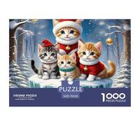 Puzzle 1000 Pezzi Gatti Natalizi - Gattino nella Tazza nella Neve, Gioco Divertente, Decorazione & Gioco Educativo 70x50cm