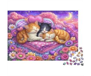 Puzzle 1000 pezzi Gattini addormentati, nido d'amore, stimolante, difficile, cartone riciclato per esperti 52x38cm/1000pezzi