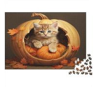 Puzzle 1000 pezzi Gattino nella zucca, autunno accogliente, puzzle impossibile, pezzi resistenti, cartone riciclato per appassionati, regalo di trasloco 70x50cm/1000pezzi