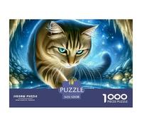 Puzzle 1000 Pezzi Gatto Acqua Magica Estremamente Difficile - Gatto Tigrato che Raggiunge l’Acqua per Adulti Antistress Regalo 52x38cm