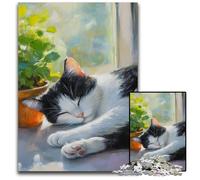 Puzzle 1000 pezzi Gatto addormentato Puzzle in legno Giochi educativi Antistress, Giocattoli per la decorazione della casa per età 14 50X75CM