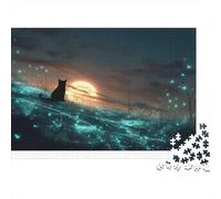 Puzzle 1000 pezzi Gatto al Tramonto, Scena Spiaggia Animale, Cartone Resistente, Regalo per Amici, Opera Incorniciata 70x50cm