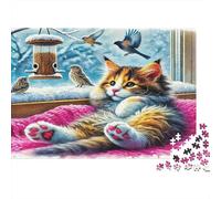 Puzzle 1000 pezzi Gatto sul Davanzale in Cartone Riciclato per Adulti, Gioco Educativo e Decompressione, Per Decorazione Murale, Regalo per la Casa 52x38cm