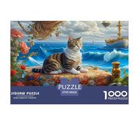 Puzzle 1000 Pezzi Gatto sul Letto al Mare per Adulti - Gatto sul Letto Balcone Vista Mare Gioco Decorazione Parete Regalo 38x26cm