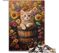 Puzzle 1000 pezzi Gatto tra i girasoli Puzzle impossibili per adulti 26X38cm Ideale per gli innamorati, Capodanno, San Valentino