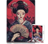 Puzzle 1000 pezzi Geisha con ventaglio e luna rossa Difficile Regalo per compleanni per bambini dai 14 anni in su (dimensioni 50x75cm)