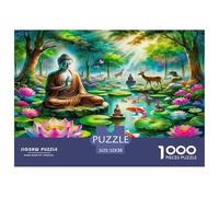 Puzzle 1000 Pezzi, Gioco Stimolante, Idea Regalo - Buddha, Laghetto di Loto, Pesci Koi, Tranquillo, Decorazione Murale Domestica, per Adulti e Bambini 52x38cm