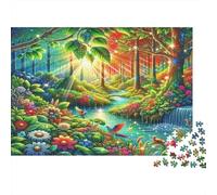 Puzzle 1000 pezzi Giungla, Fiume, Alberi Verdi, Molto Difficile, Cartone Premium, Esperti, 70x50 cm