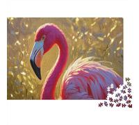 Puzzle 1000 Pezzi Golden Background Flamingo, Per Amore E Amico, Relax-rompicapo Puzzle Difficile Sfida, Classici Idea Regalo 1000pcs (75x50cm)