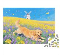 Puzzle 1000 Pezzi Golden Retriever Purple Flower Field, Per Amore E Amico, Giochi, Puzzle Impossible, Grandi Dimensioni Regali 1000pcs (75x50cm)