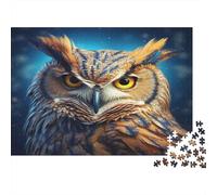 Puzzle 1000 Pezzi Gufo dagli Occhi Luminosi per Tutta la Famiglia - Gufo Saggio dagli Occhi Gialli per Donne, Regali per Uomini e Adulti 52x38cm