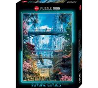 Puzzle 1000 pezzi Heye Future Cities illustrazione digitale verticale scatola nera neon-blu - Nouvo