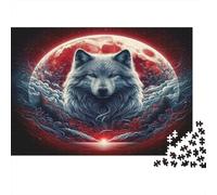 Puzzle 1000 Pezzi in Carta Riciclata ArteLunaRossa - Lupo e Luna Rosso Sangue per Adulti 14-99 Anni Gioco Educativo Sfidante 38x26cm