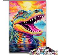 Puzzle 1000 pezzi in legno con coccodrillo del Nilo psichedelico, regalo perfetto per genitori, amanti e amici - età 14+, 50x75cm, idea regalo di compleanno, gioco rompicapo stimolante