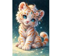 Puzzle 1000 pezzi in legno - Cucciolo di tigre bianca con gioielli | 50 × 75 cm una volta completato; taglio accurato e lettere posteriori per la selezione