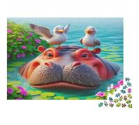 Puzzle 1000 Pezzi Ippopotamo | per Adulti e Bambini Ippopotamo con Due Uccelli sulla Testa Gioco Educativo Decompressione 38x26cm