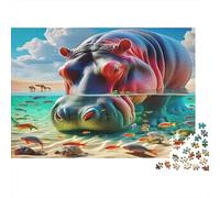 Puzzle 1000 Pezzi Ippopotamo sulla Spiaggia, Animali Selvatici, Cartone Often Premium, 70x50cm