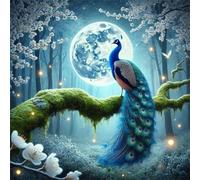 Puzzle 1000 Pezzi,jigsaw puzzle per adulti 65x65 cm Pavone del Bosco al Chiaro di Luna Puzzles Classici,puzzles impegnativo,Impossibile Difficile giochi per tutta la famiglia