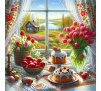 Puzzle 1000 Pezzi,jigsaw puzzle per adulti 65x65 cm Torta ai tulipani Puzzles Classici,puzzles impegnativo,Impossibile Difficile giochi per tutta la famiglia