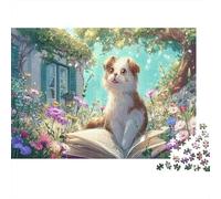 Puzzle 1000 Pezzi Kitten on Open Book in Garden - Classici Giochi Pet, Decorazione E Regalo 70x50cm/1000pcs