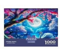 Puzzle 1000 Pezzi Lago Luna - Cigno Fiori di Ciliegio Luna Tranquillo Magico Carta Riciclata Gioco Educativo Antistress Regalo per Adulti 52x38cm