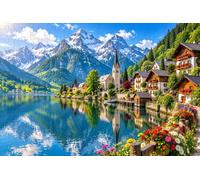 Puzzle 1000 pezzi legno Borgo alpino sul lago