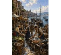 Puzzle 1000 pezzi legno Mercato del pesce al porto di mattina