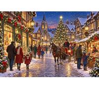 Puzzle 1000 pezzi legno Notte di Natale nella vecchia strada del villaggio