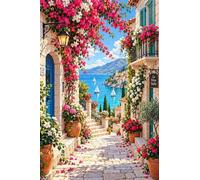 Puzzle 1000 pezzi legno Vicolo fiorito verso la baia