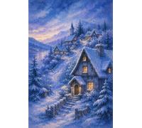 Puzzle 1000 pezzi legno Villaggio innevato al crepuscolo blu