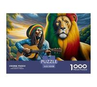 Puzzle 1000 pezzi Leone Bob Marley Sfida - Leone Rasta Chitarrista per uomini donne Decorazione murale 52x38cm