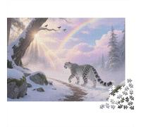 Puzzle 1000 Pezzi Leopardo delle Nevi in Cammino e Arcobaleno Cartone Riciclato per Adulti Gioco Educativo Antistress Decorazione Murale Regalo di Compleanno Perfetto 52x38cm