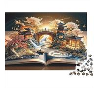 Puzzle 1000 Pezzi Libro Magico Asiatico | Scena Pagoda e Libro | Cartone Resistente | Per Amanti del Silenzio | Unione Familiare 38x26cm