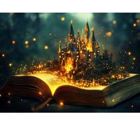 Puzzle 1000 pezzi, libro magico rivela una foresta magica e castello illuminato in un impero fantasy per adulti, 1000 pezzi, puzzle viaggio nel tempo, 50 x 70 cm