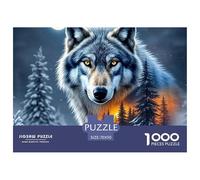 Puzzle 1000 pezzi Lupo, decorazione murale e regali - Testa di lupo nella notte innevata, carta riciclata, idea regalo 70x50cm