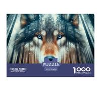 Puzzle 1000 pezzi Lupo, gioco familiare - Testa di lupo riflesso nel bosco per adulti e bambini, ottima idea regalo 70x50cm
