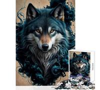Puzzle 1000 pezzi Lupo nel fumo blu fai da te Giocattoli regali per donne e uomini per gioco educativo Migliora l'amore tra coppie Dimensioni 38x26cm
